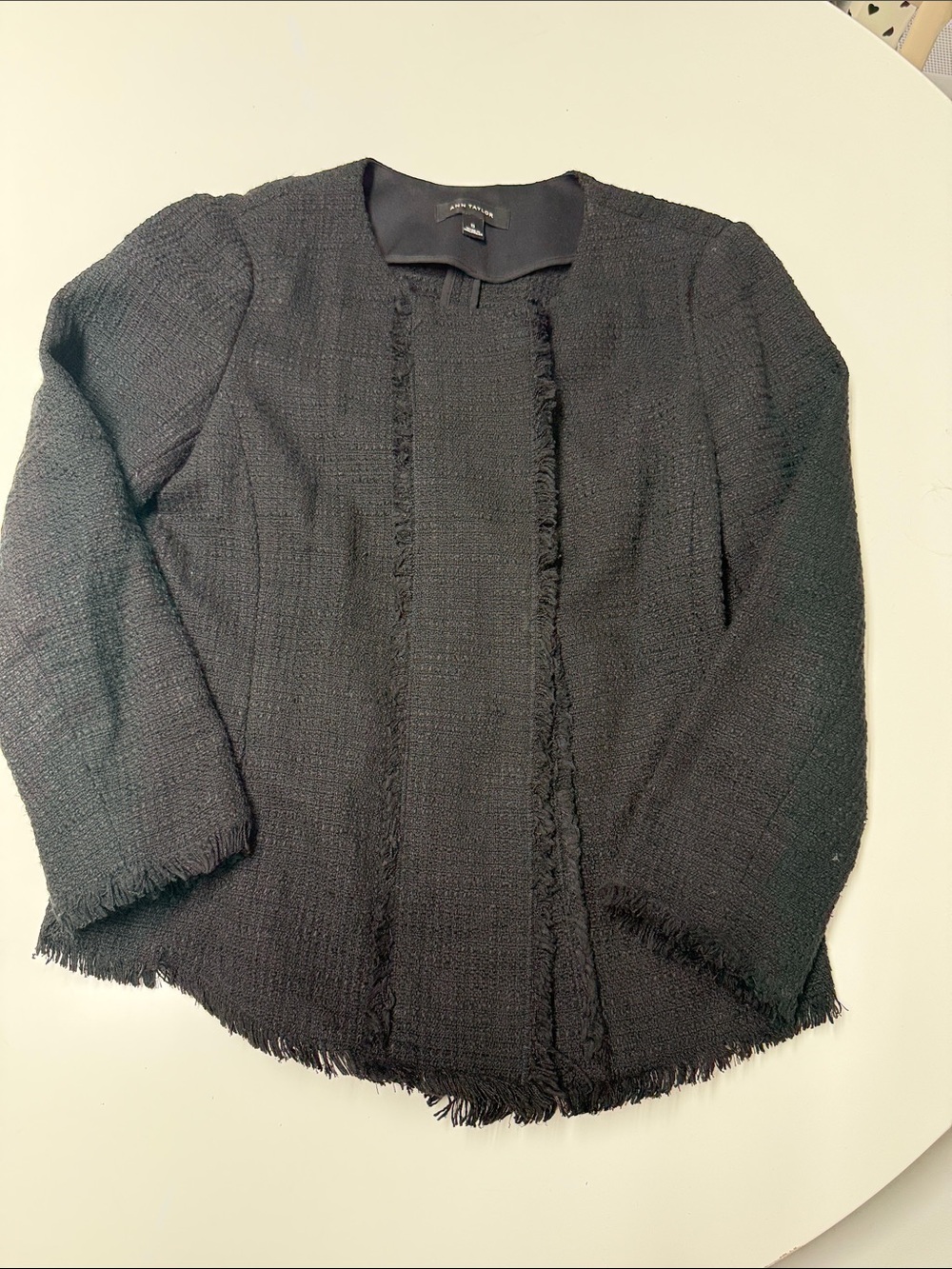 Ann Taylor Women's Black Fringe-Trim Tweed Jacket